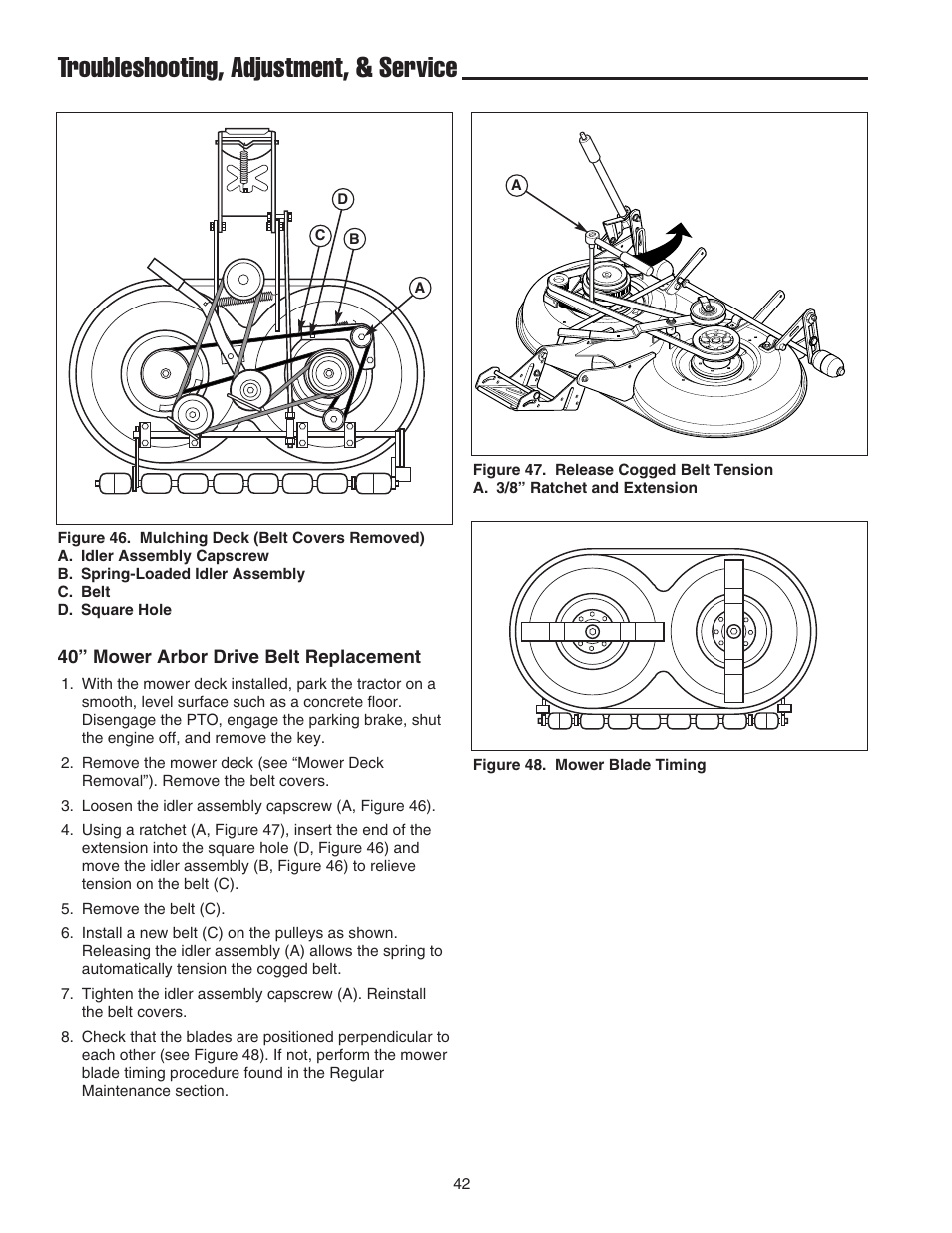 Troubleshooting, adjustment, & service | Snapper 1600 Series User Manual | Page 44 / 48
