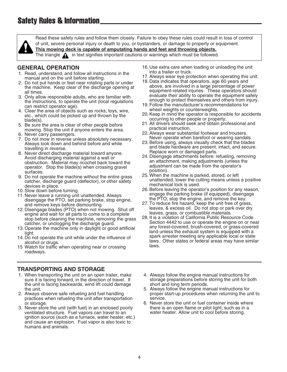 Safety rules & information | Snapper 1600 Series User Manual | Page 6 / 48