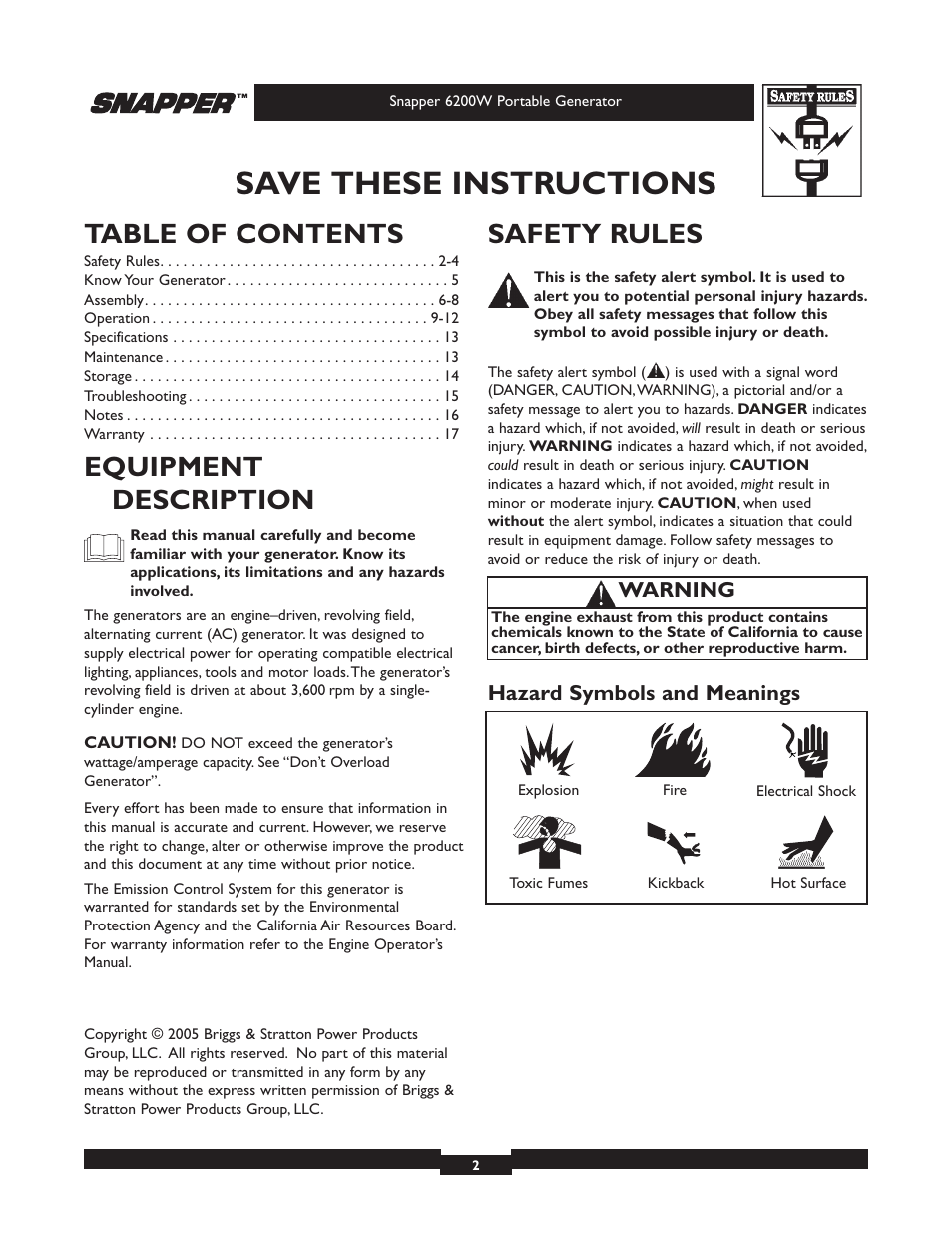 Snapper 6200 User Manual | Page 2 / 32