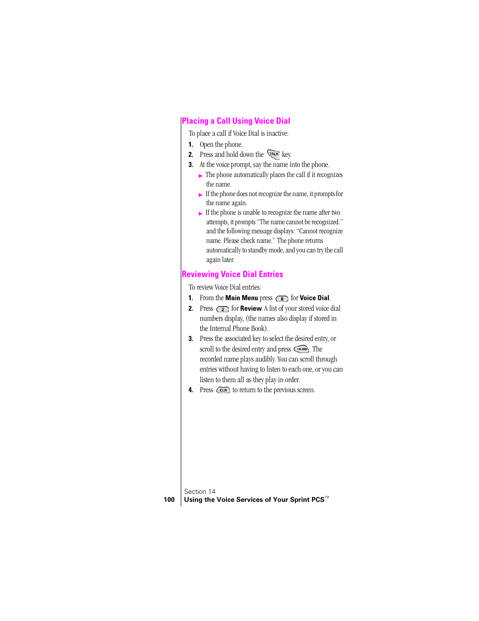 Placing a call using voice dial, Reviewing voice dial entries | Samsung SPH-N300 User Manual | Page 100 / 167