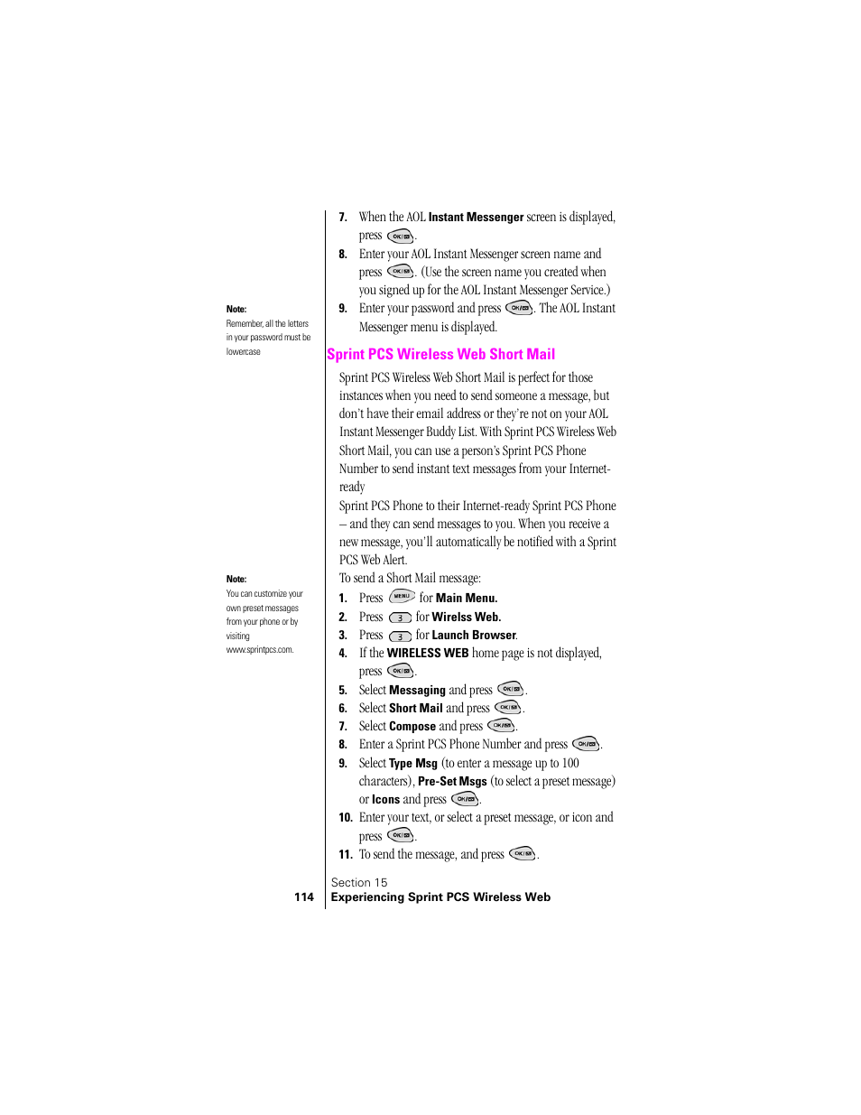 Sprint pcs wireless web short mail | Samsung SPH-N300 User Manual | Page 114 / 167