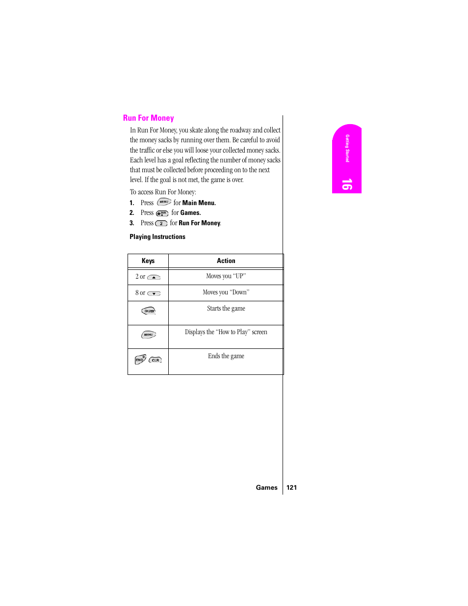 Run for money, Playing instructions | Samsung SPH-N300 User Manual | Page 121 / 167