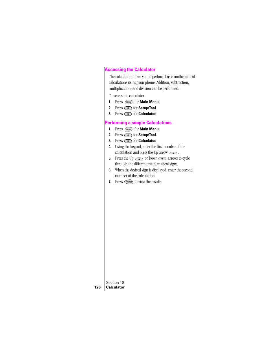 Accessing the calculator, Performing a simple calculations | Samsung SPH-N300 User Manual | Page 126 / 167