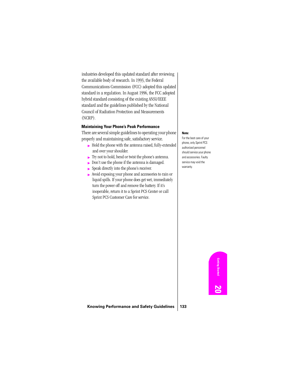 Maintaining your phone’s peak performance | Samsung SPH-N300 User Manual | Page 133 / 167