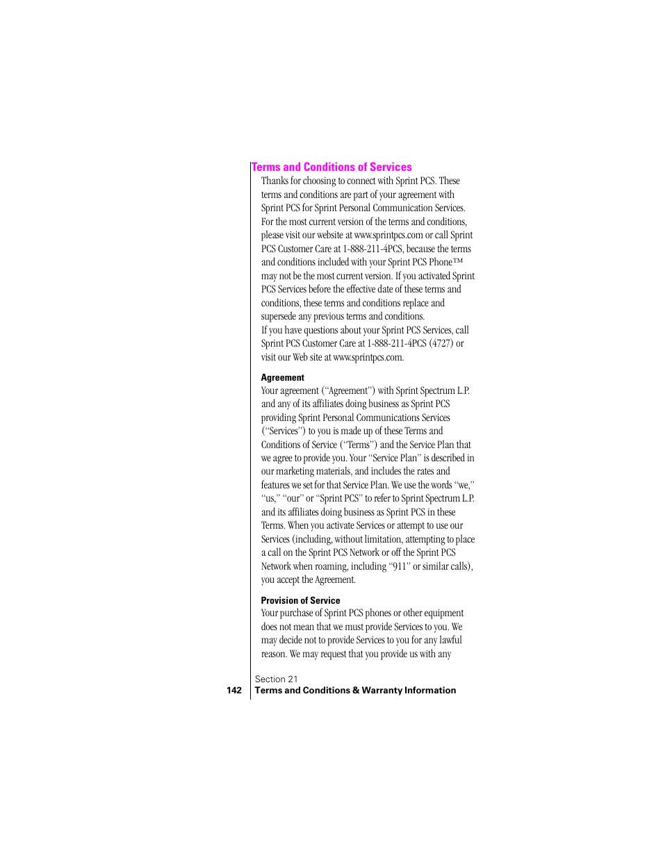 Terms and conditions of services, Agreement, Provision of service | Samsung SPH-N300 User Manual | Page 142 / 167