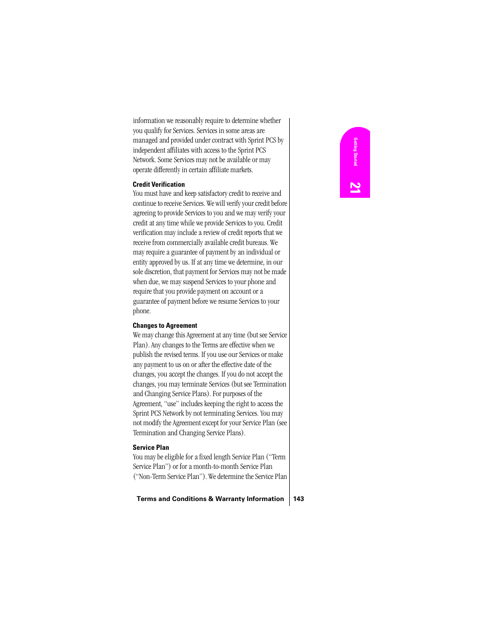 Credit verification, Changes to agreement, Service plan | Samsung SPH-N300 User Manual | Page 143 / 167