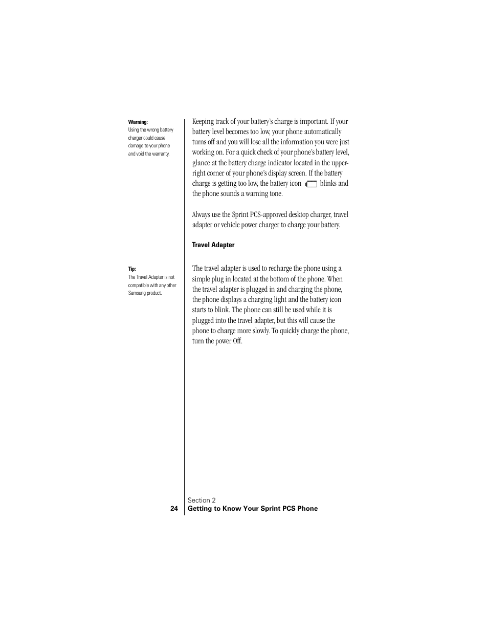 Travel adapter | Samsung SPH-N300 User Manual | Page 24 / 167