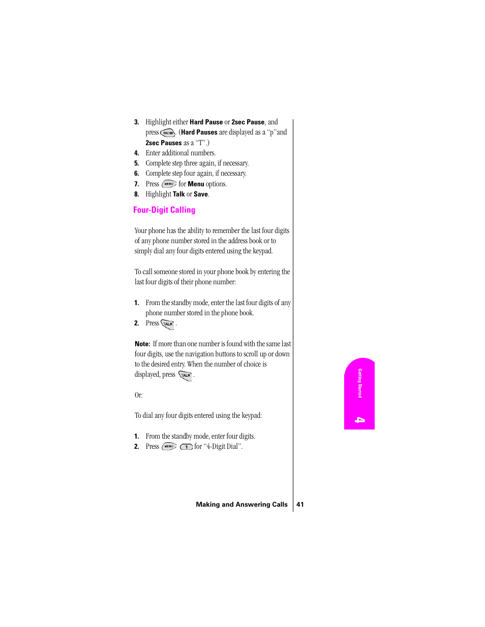 Four-digit calling | Samsung SPH-N300 User Manual | Page 41 / 167