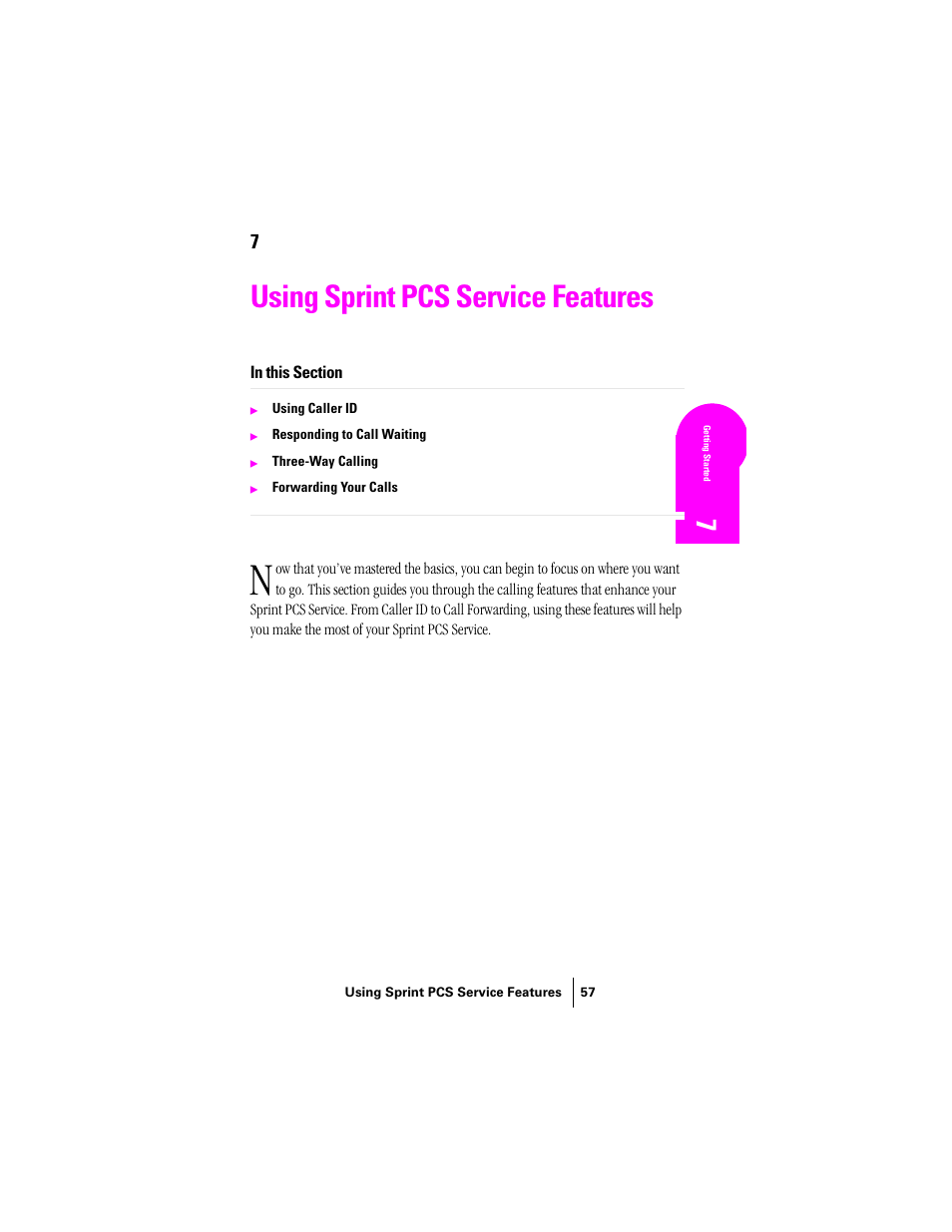 Using sprint pcs service features | Samsung SPH-N300 User Manual | Page 57 / 167