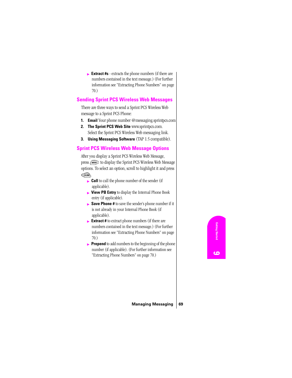 Sending sprint pcs wireless web messages, Sprint pcs wireless web message options | Samsung SPH-N300 User Manual | Page 69 / 167