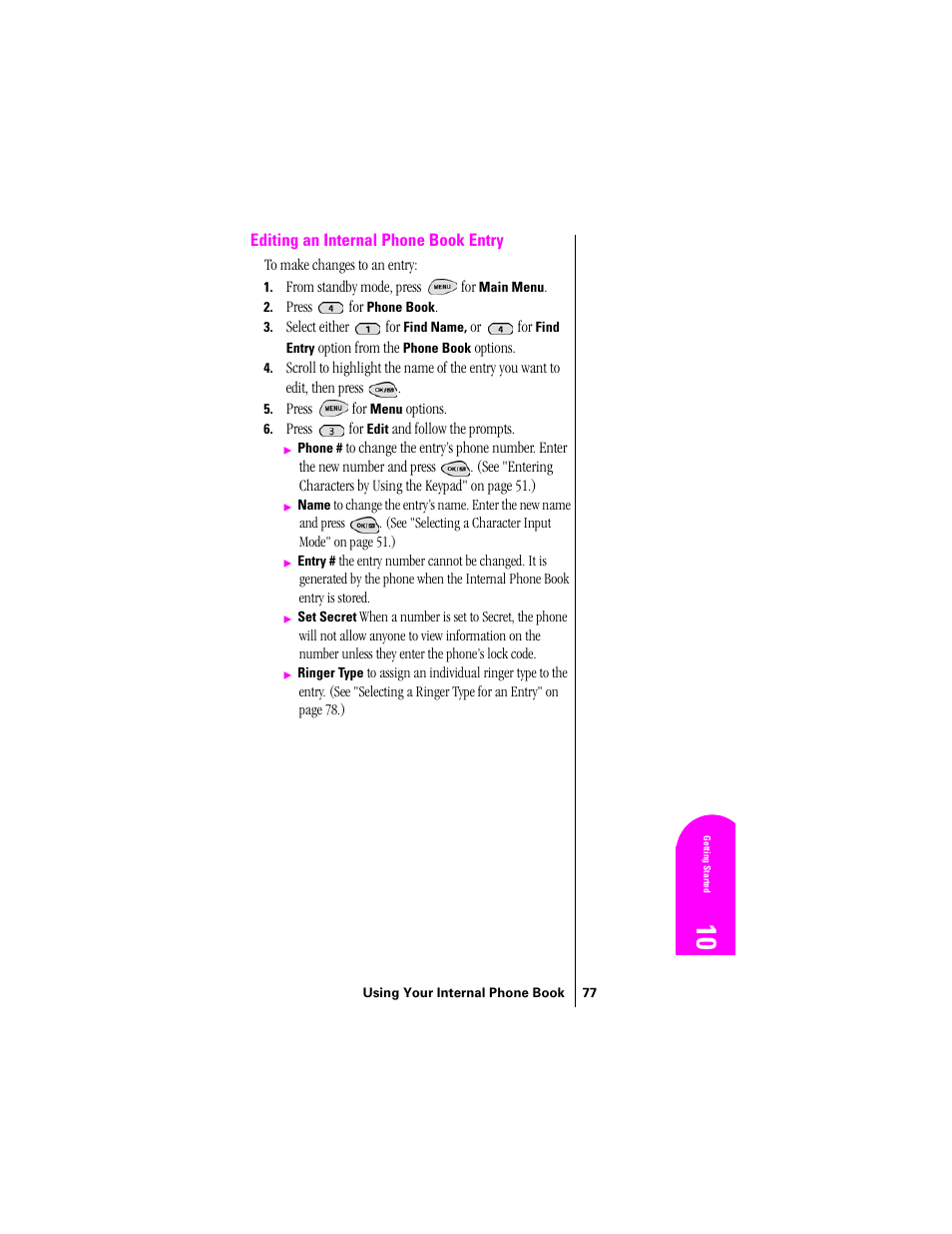 Editing an internal phone book entry | Samsung SPH-N300 User Manual | Page 77 / 167