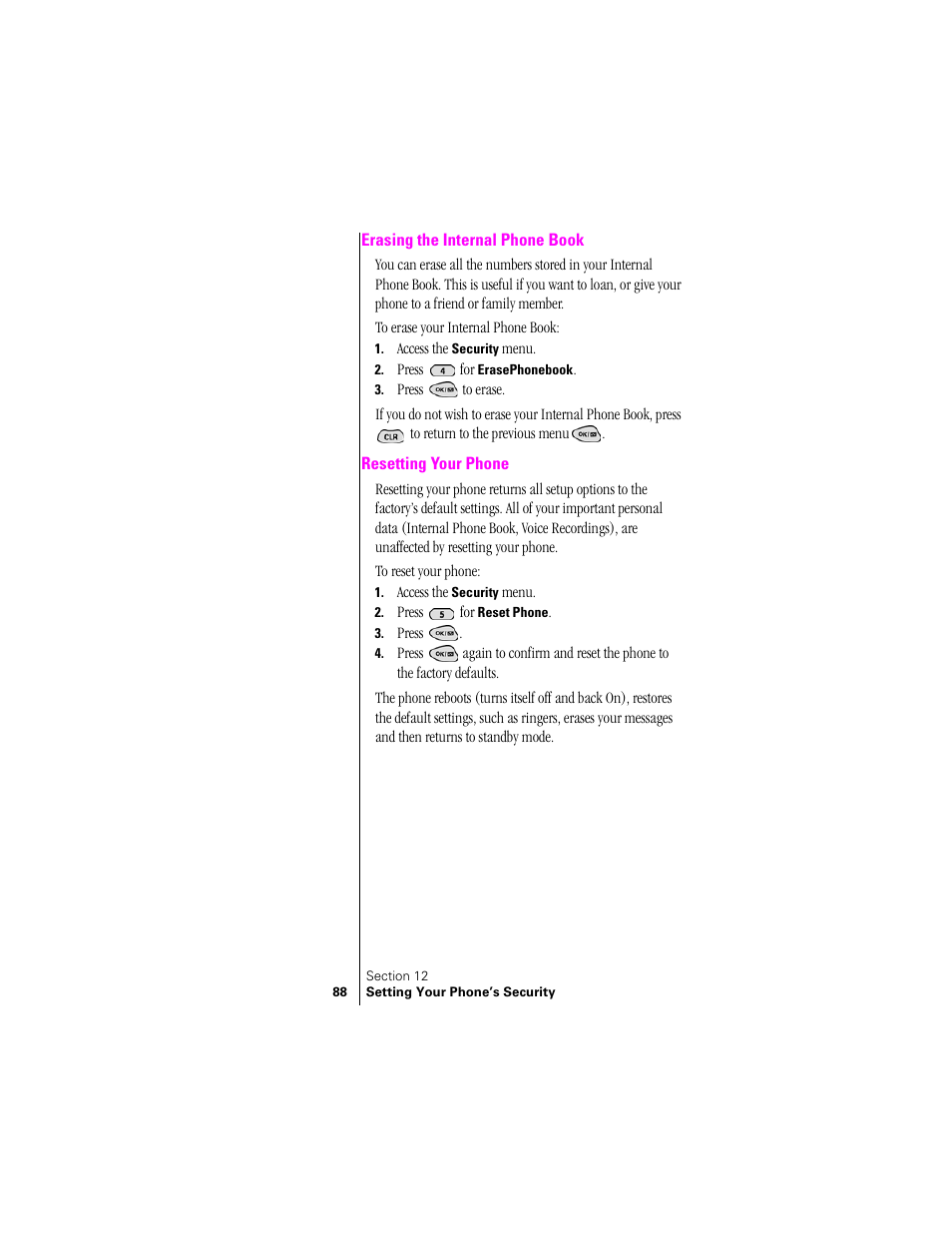 Erasing the internal phone book, Resetting your phone | Samsung SPH-N300 User Manual | Page 88 / 167
