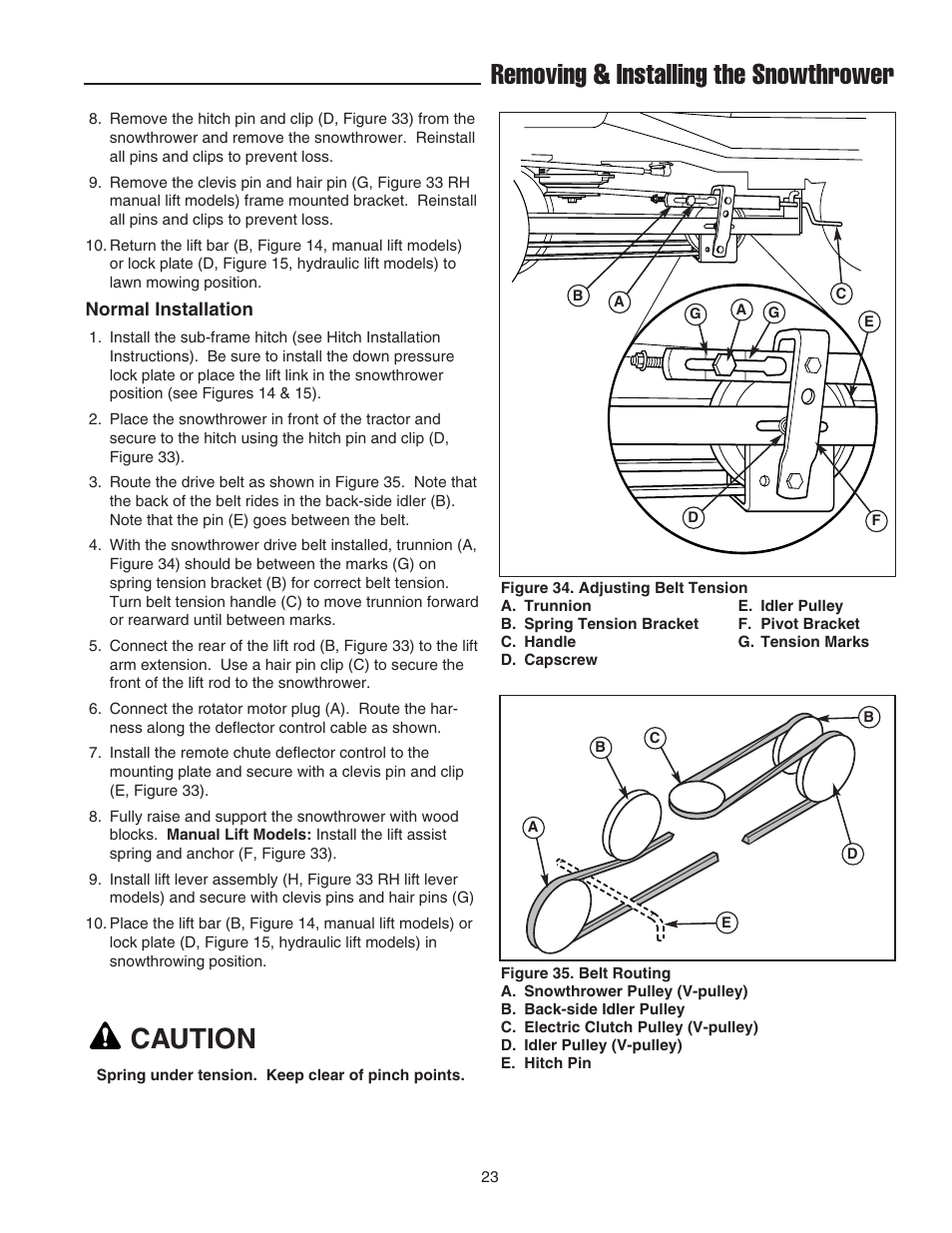 Removing & installing the snowthrower, Caution | Snapper 1694874 User Manual | Page 25 / 30