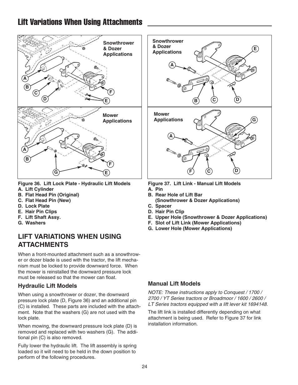 Lift variations when using attachments | Snapper 1694874 User Manual | Page 26 / 30