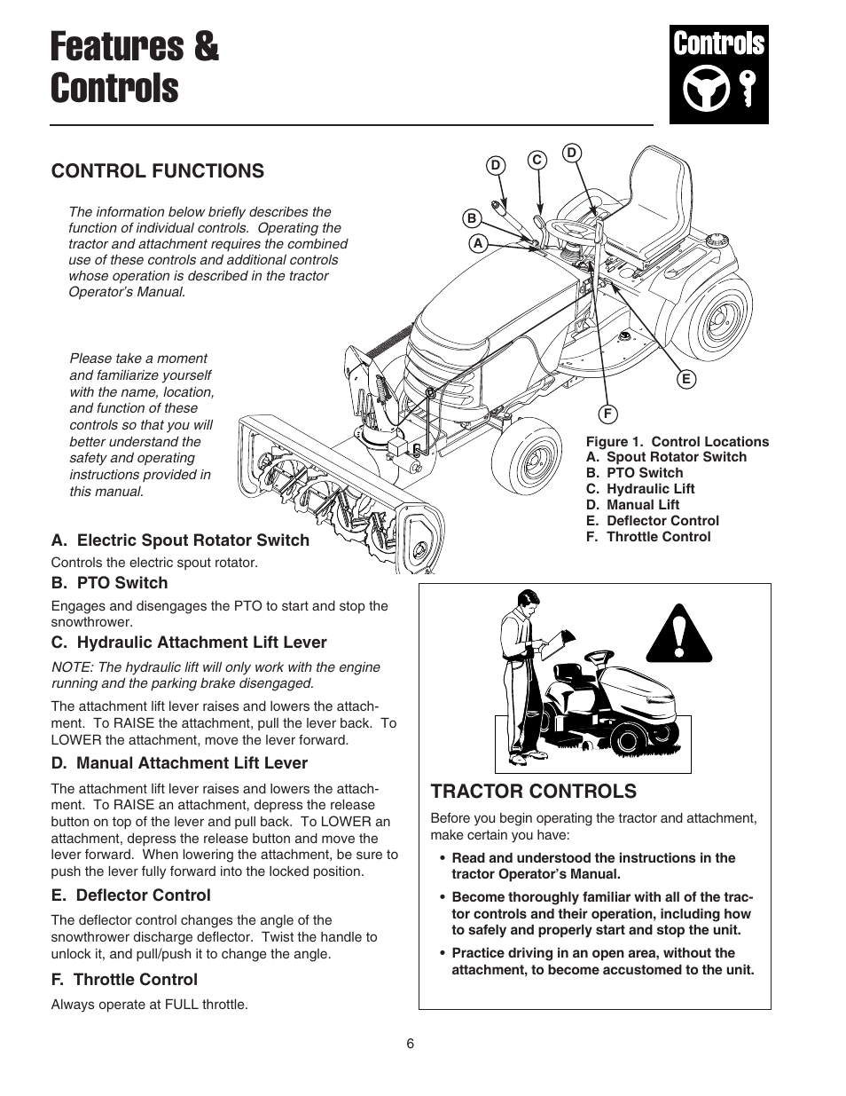 Features & controls, Tractor controls, Control functions | Snapper 1694874 User Manual | Page 8 / 30