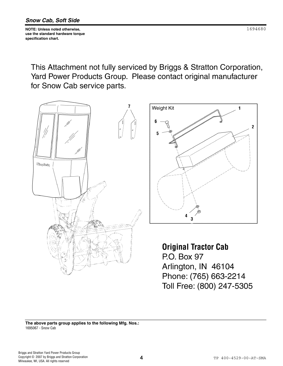 Snow cab, soft side | Snapper 4529 User Manual | Page 4 / 8