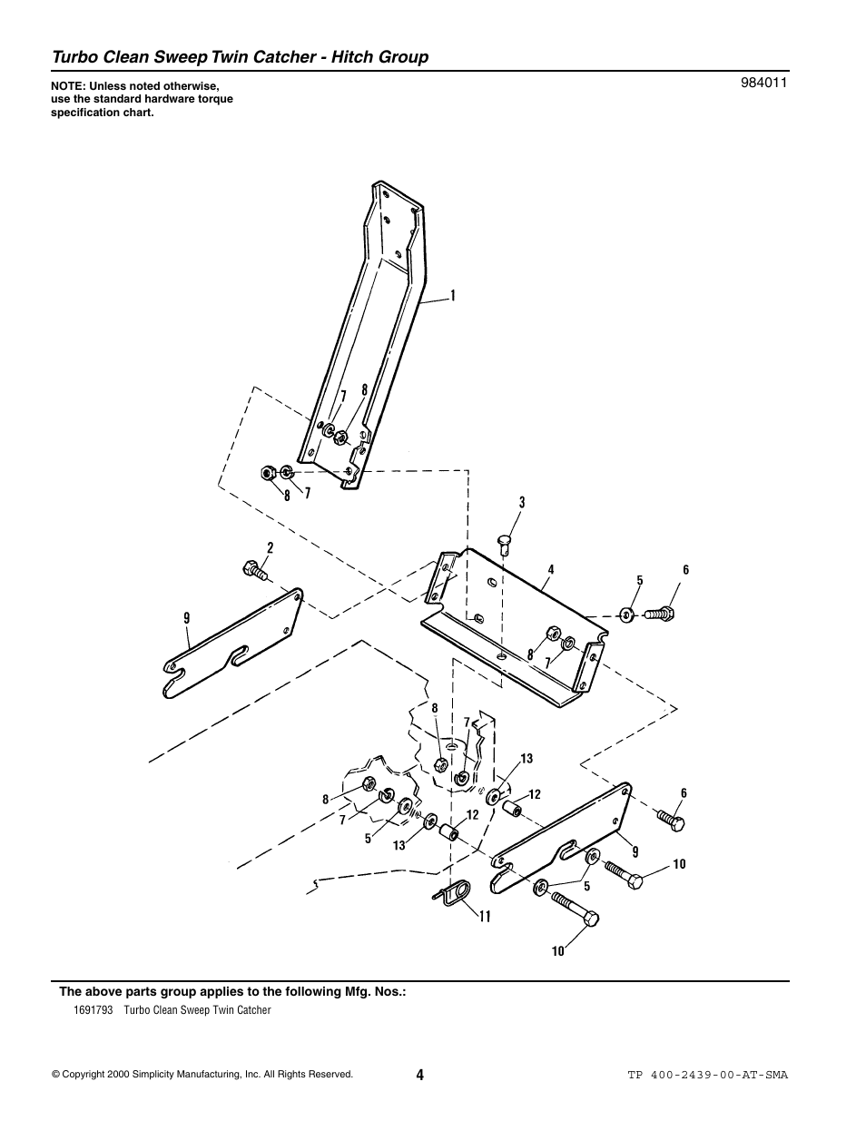 Turbo clean sweep twin catcher - hitch group | Snapper 2439 User Manual | Page 4 / 8