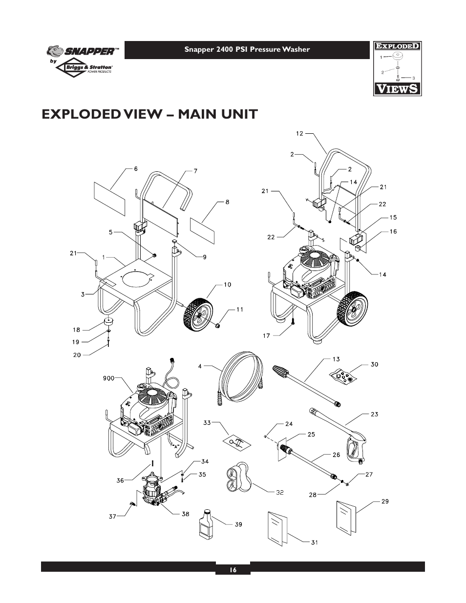 Exploded view – main unit | Snapper 1660-0 User Manual | Page 16 / 20