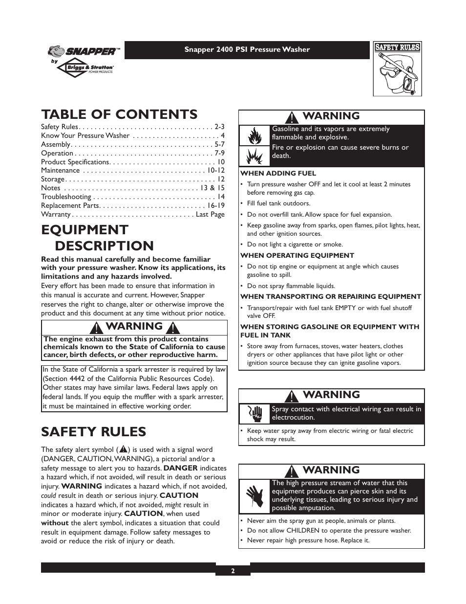 Snapper 1660-0 User Manual | Page 2 / 20