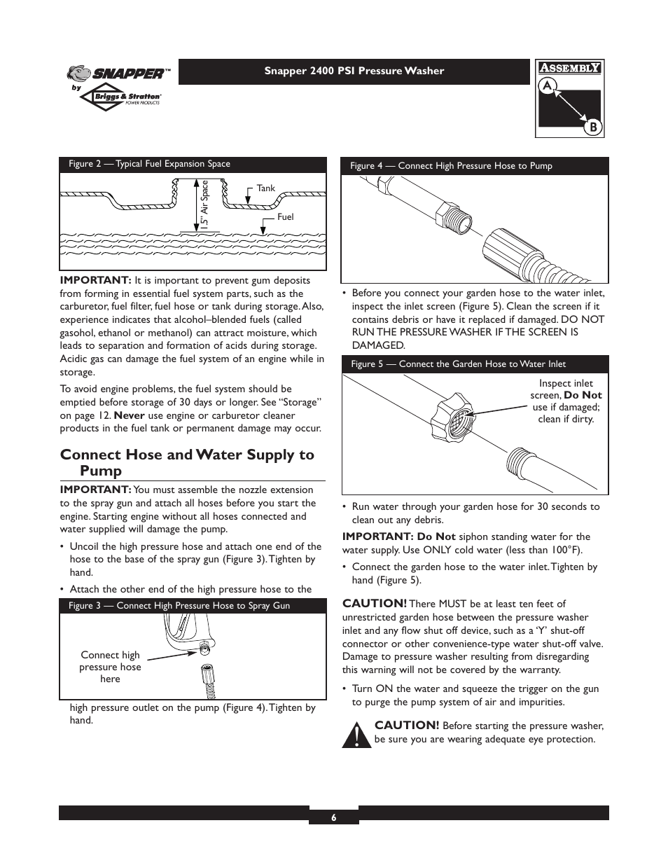 Connect hose and water supply to pump | Snapper 1660-0 User Manual | Page 6 / 20
