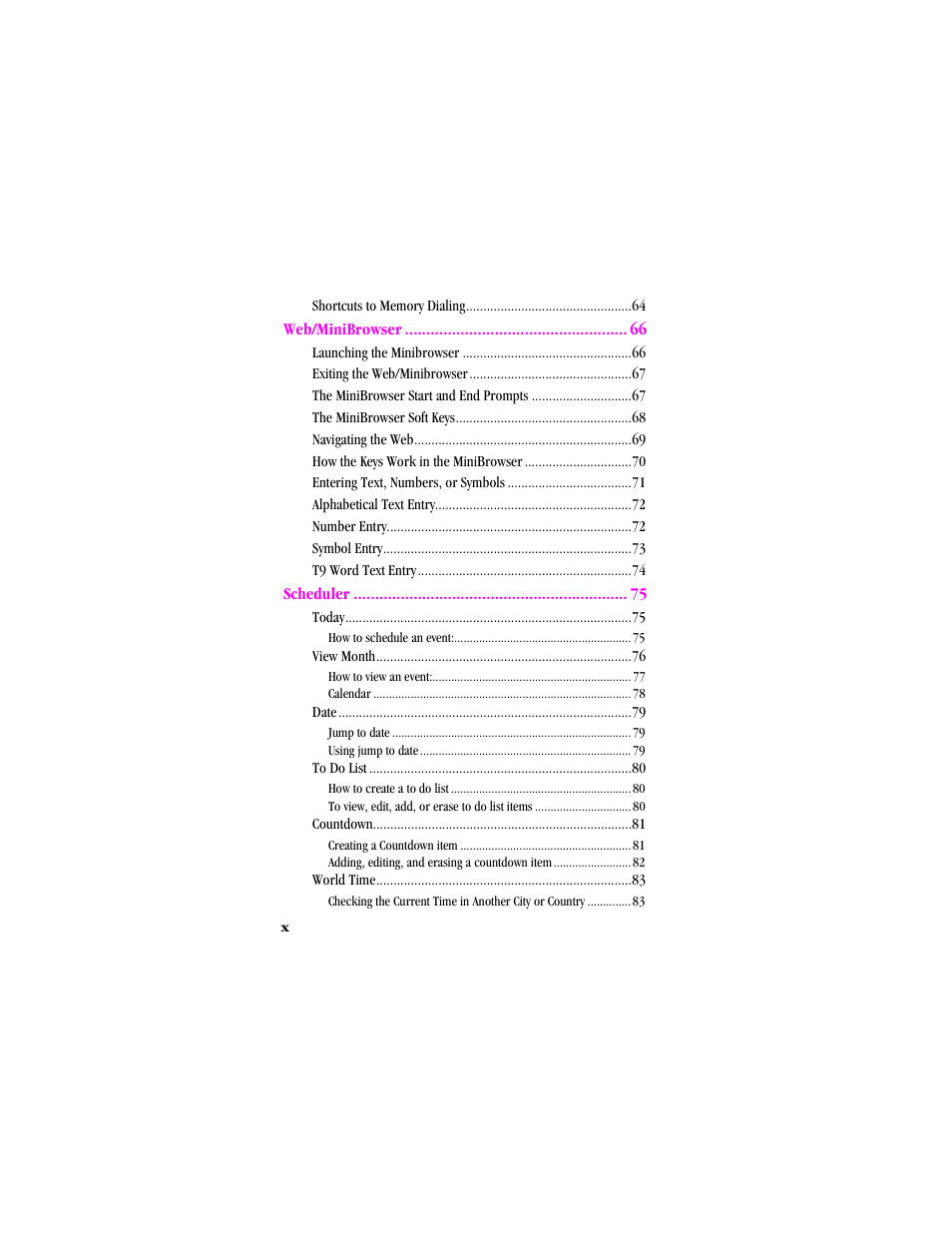 Web/minibrowser, Scheduler | Samsung SCH-T300 User Manual | Page 10 / 180