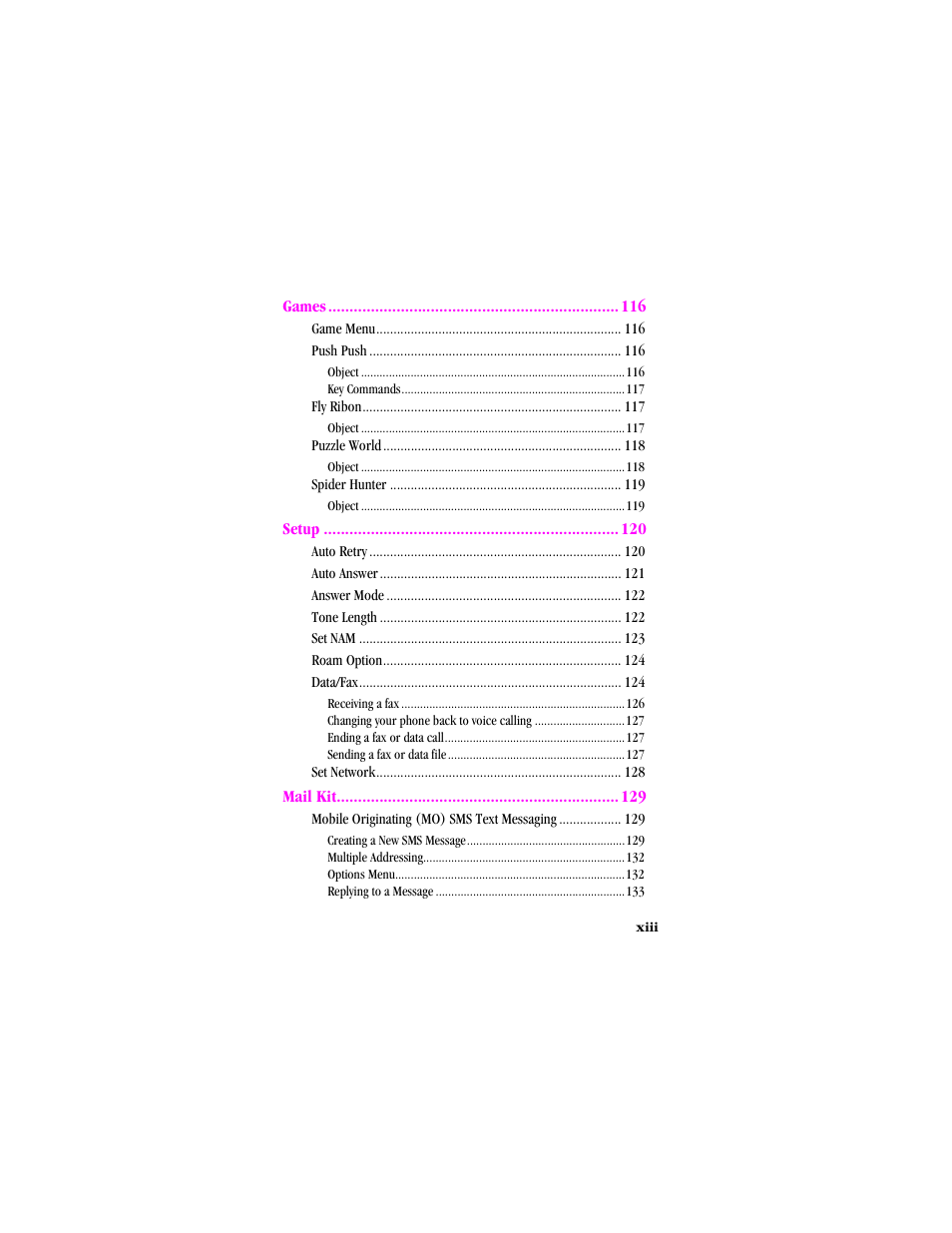 Games, Setup, Mail kit | Samsung SCH-T300 User Manual | Page 13 / 180