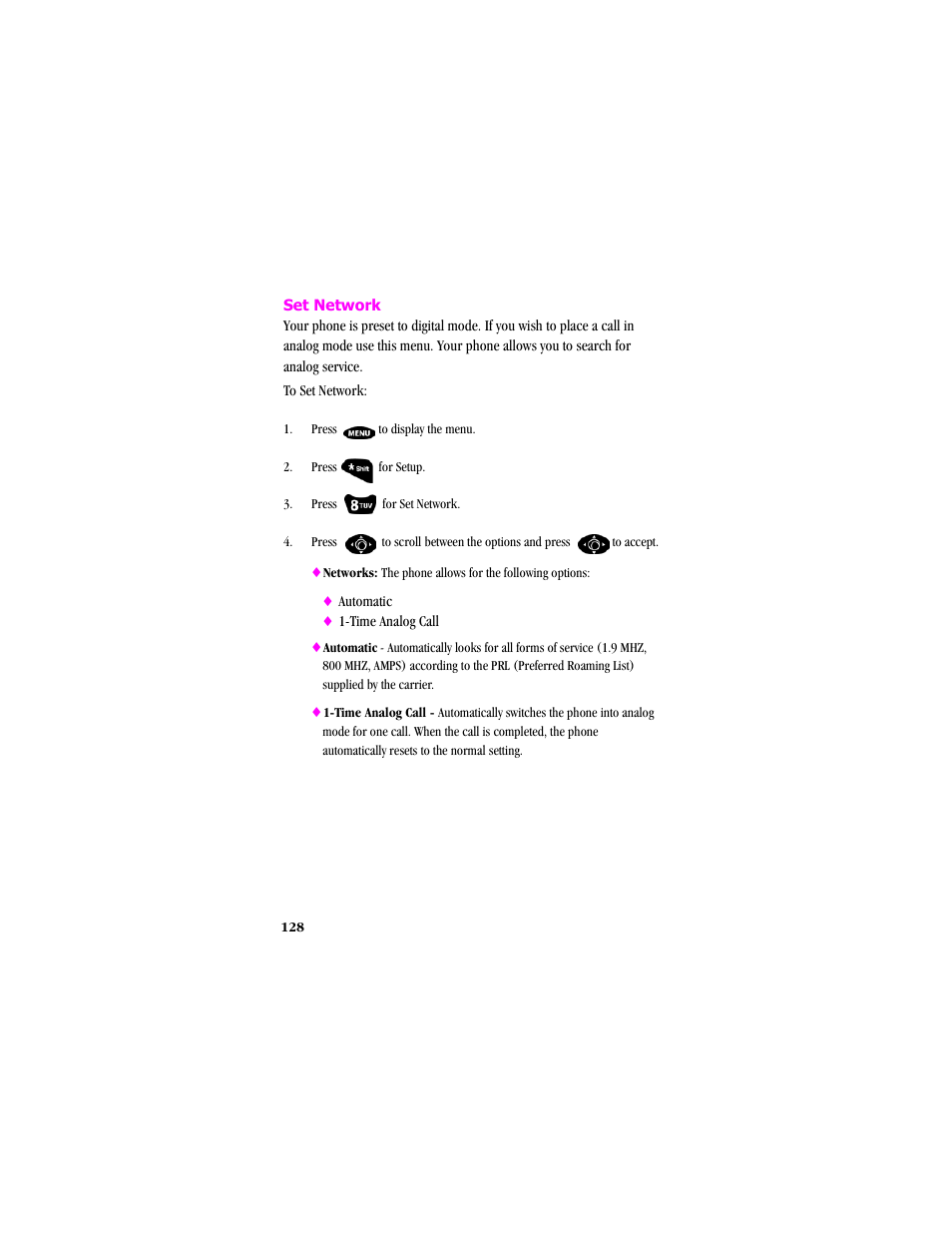 Set network, Press to display the menu | Samsung SCH-T300 User Manual | Page 130 / 180