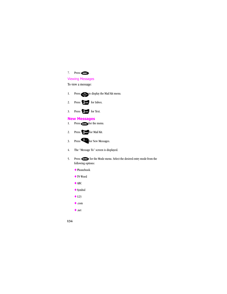 Pressto display the mail kit menu, New messages, Viewing messages | Samsung SCH-T300 User Manual | Page 136 / 180