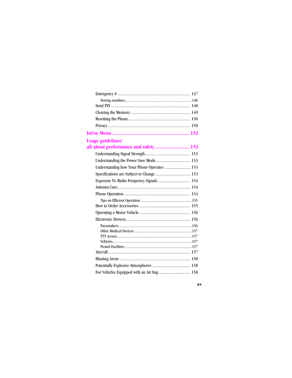 Emergency, Send pin, Resetting the phone | Privacy, Understanding signal strength, Understanding the power save mode, Understanding how your phone operates, Specifications are subject to change, Exposure to radio frequency signals, Antenna care | Samsung SCH-T300 User Manual | Page 15 / 180