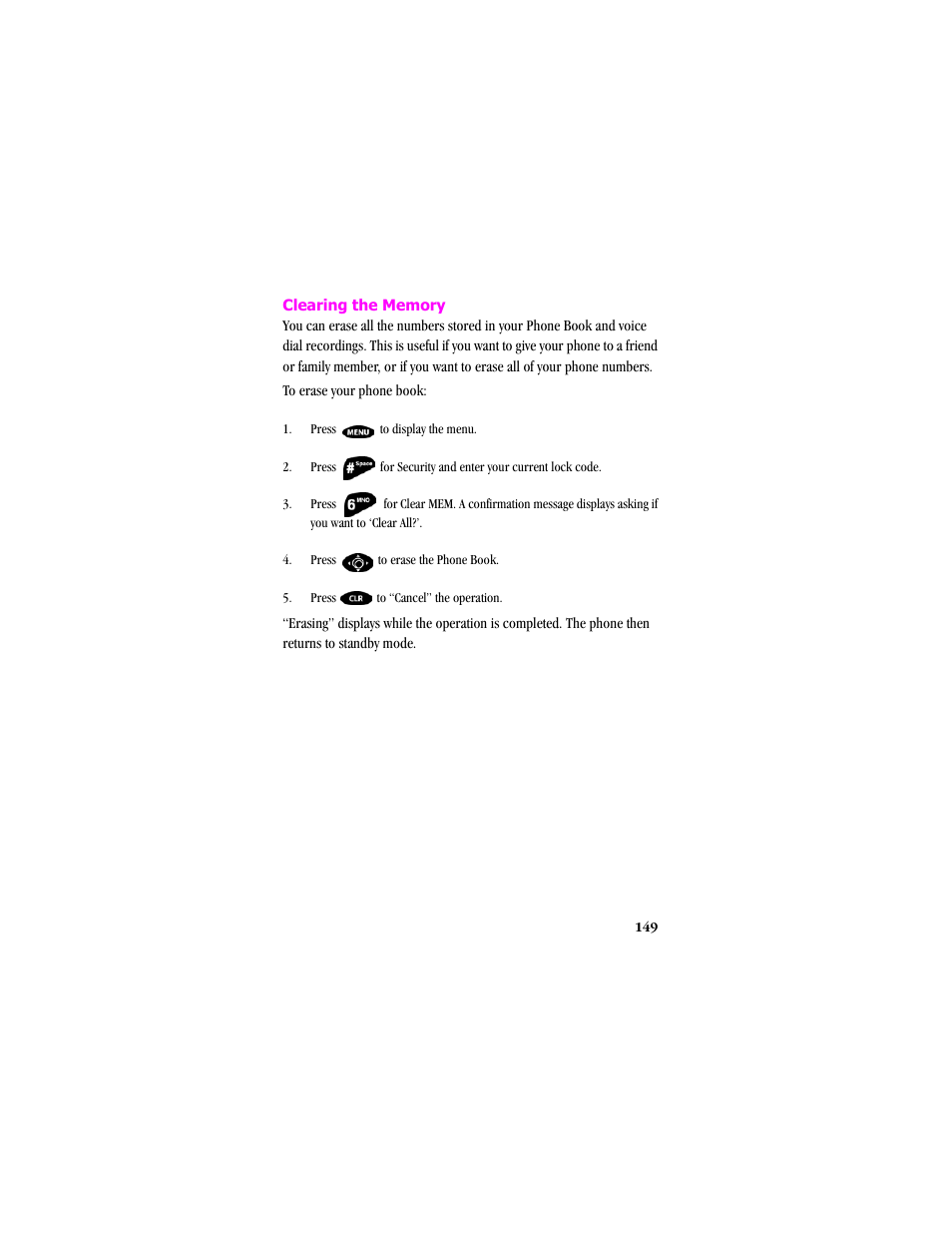Clearing the memory, Press to display the menu | Samsung SCH-T300 User Manual | Page 151 / 180