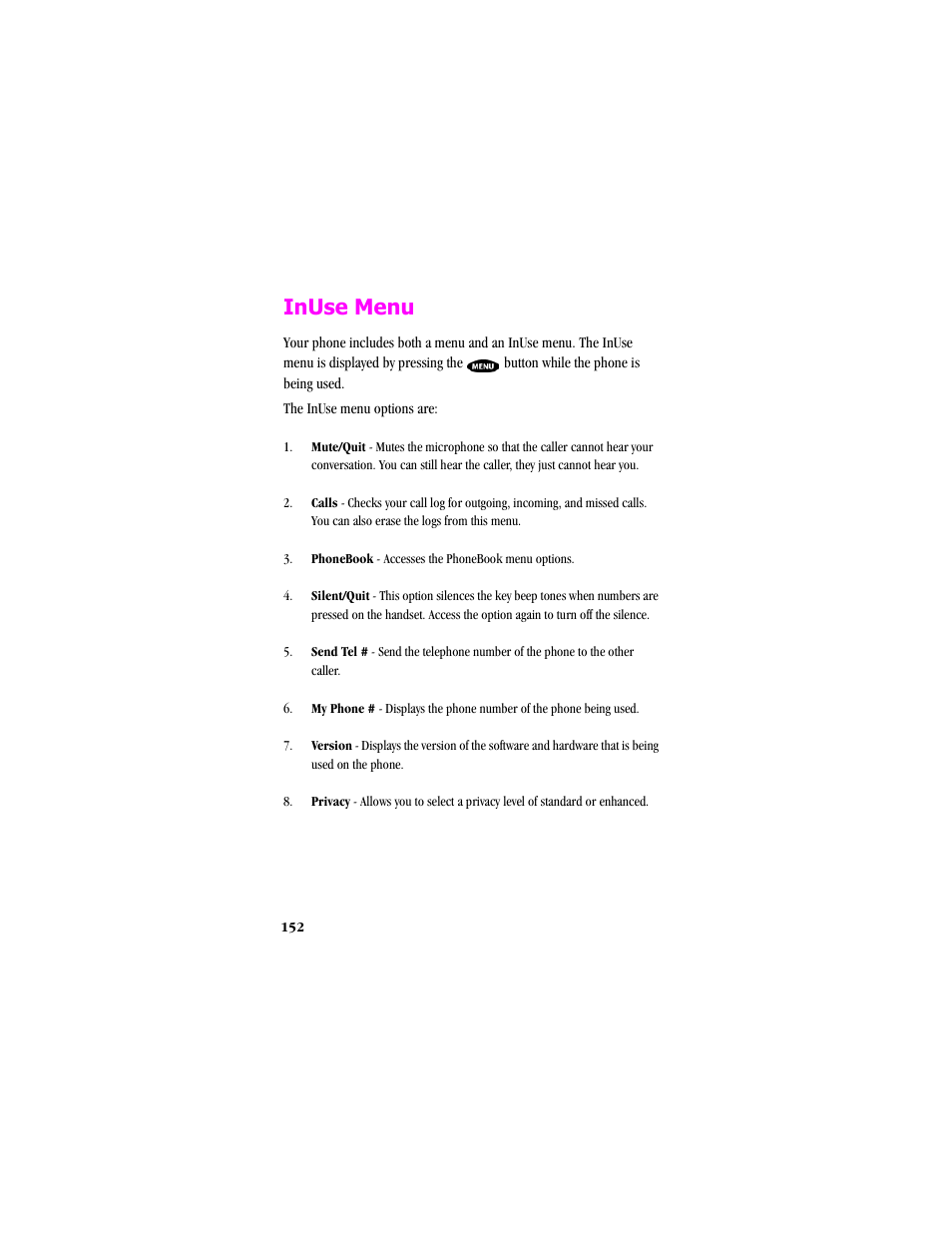 Inuse menu | Samsung SCH-T300 User Manual | Page 154 / 180