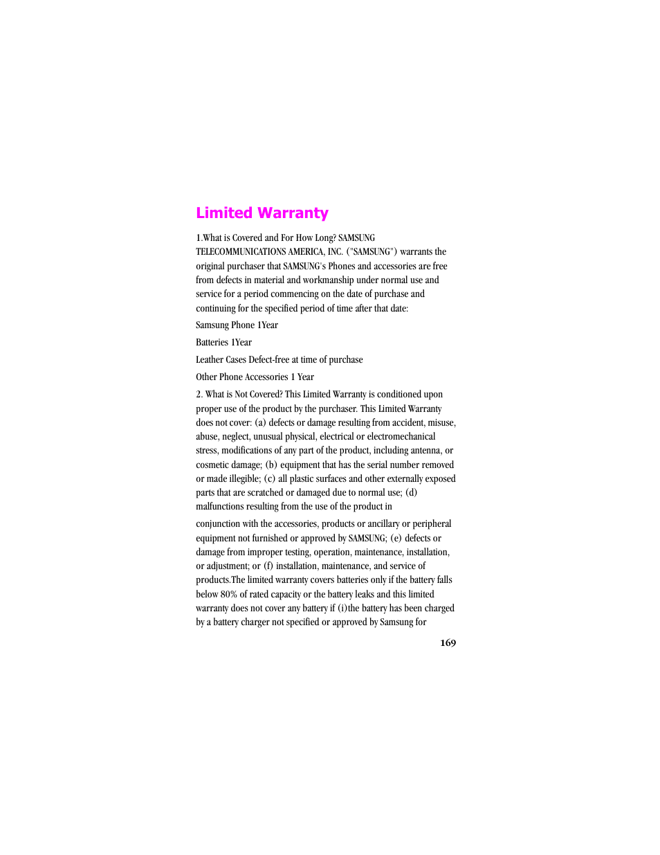 Limited warranty | Samsung SCH-T300 User Manual | Page 171 / 180