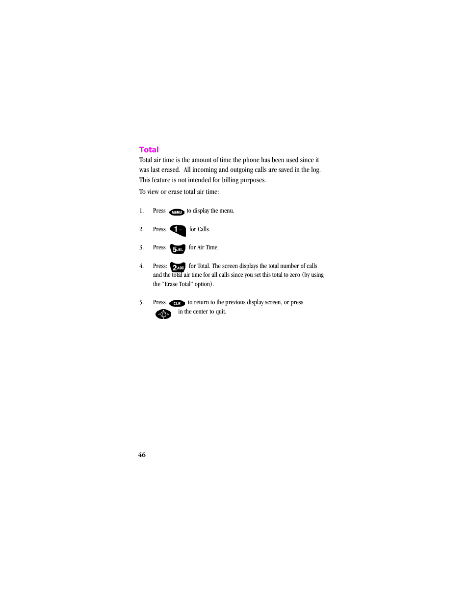 Total, Press to display the menu | Samsung SCH-T300 User Manual | Page 48 / 180