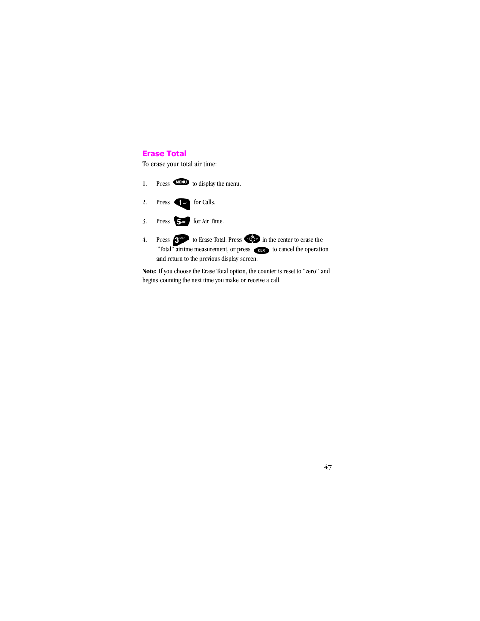 Erase total, Press to display the menu | Samsung SCH-T300 User Manual | Page 49 / 180