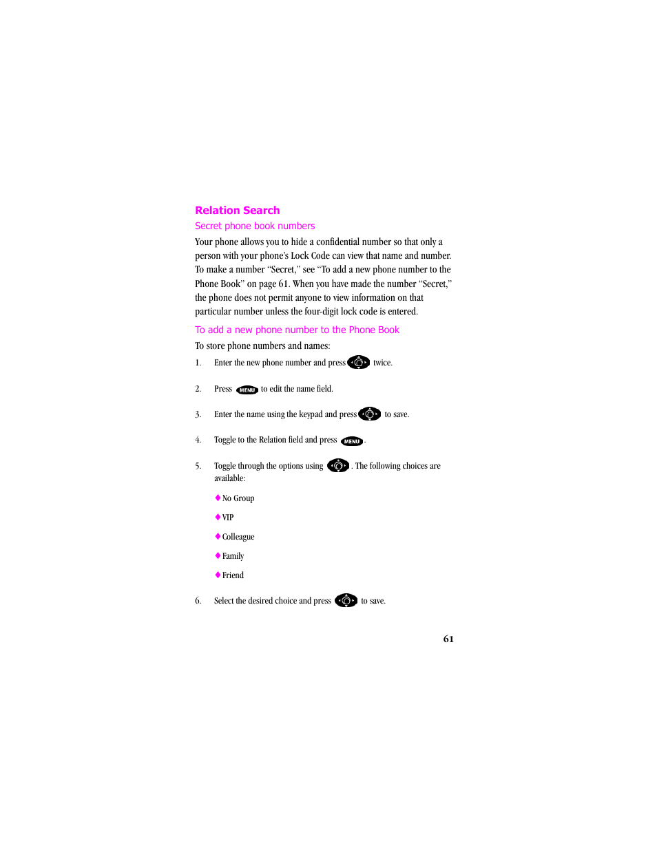Relation search | Samsung SCH-T300 User Manual | Page 63 / 180