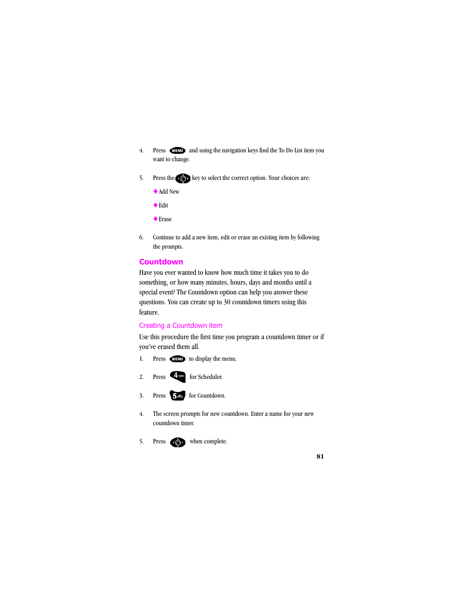 Countdown, Creating a countdown item | Samsung SCH-T300 User Manual | Page 83 / 180