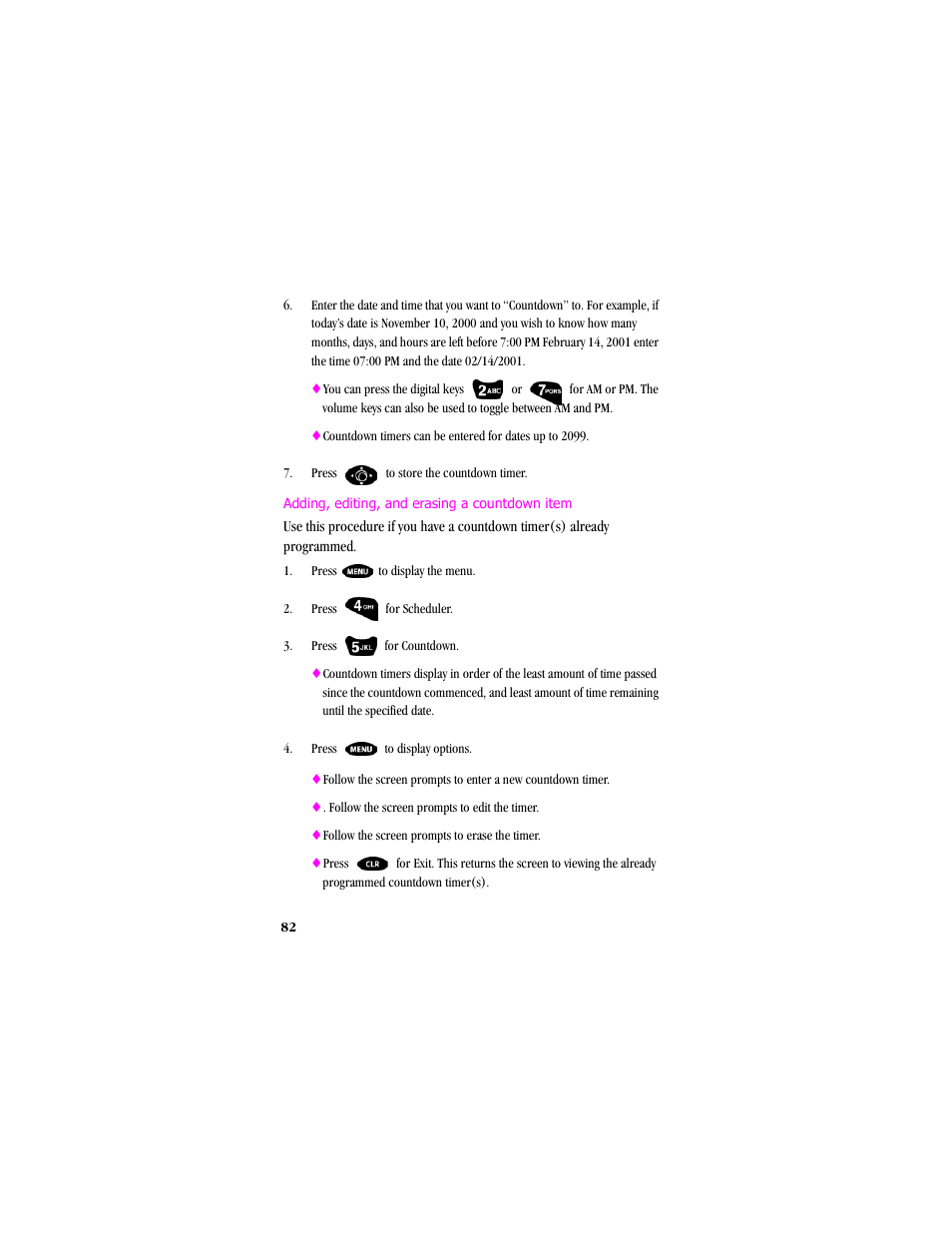 Adding, editing, and erasing a countdown item | Samsung SCH-T300 User Manual | Page 84 / 180