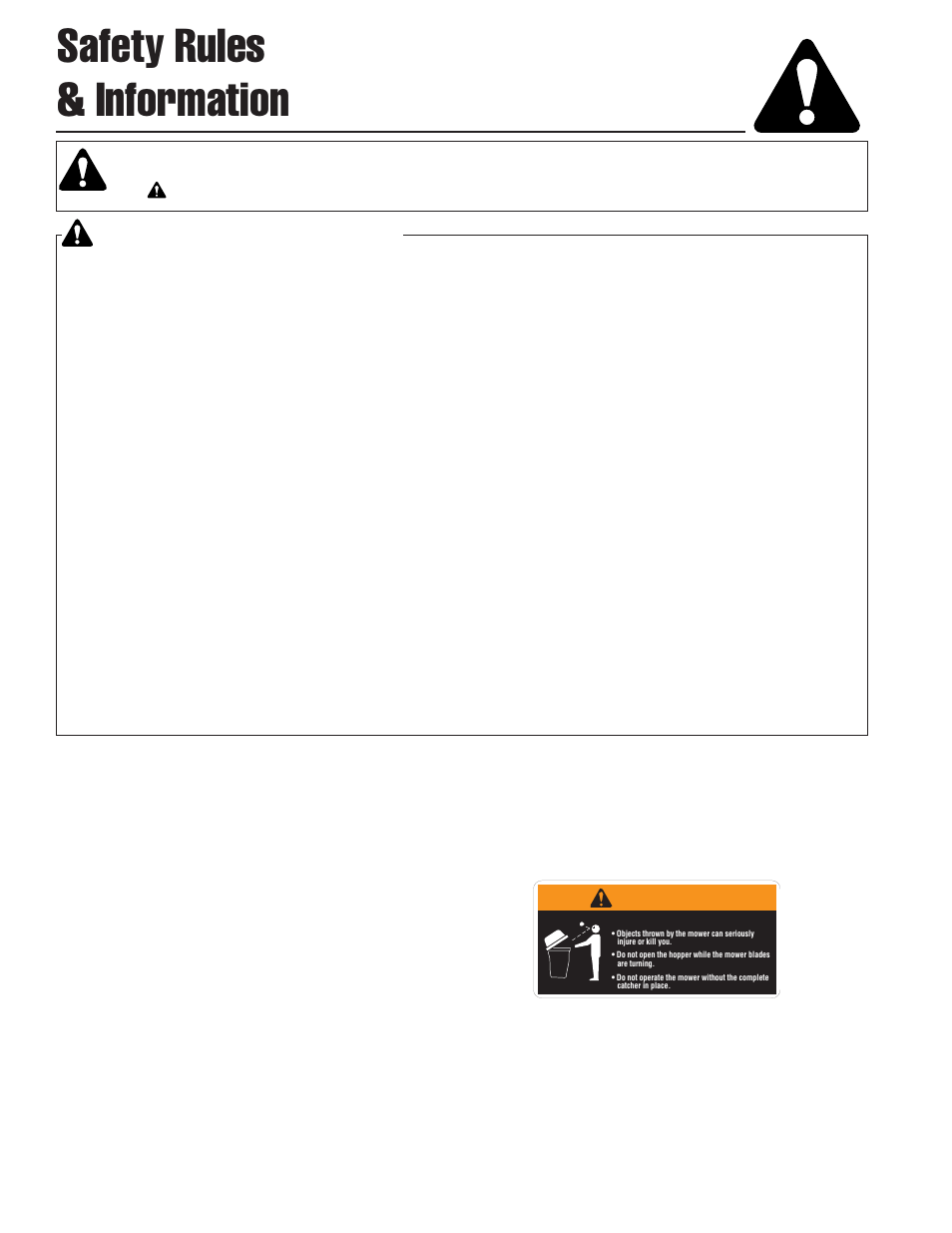 Safety rules & information, General warnings, Safety decals | Attachment decal, Warning | Snapper 1733866 User Manual | Page 4 / 14