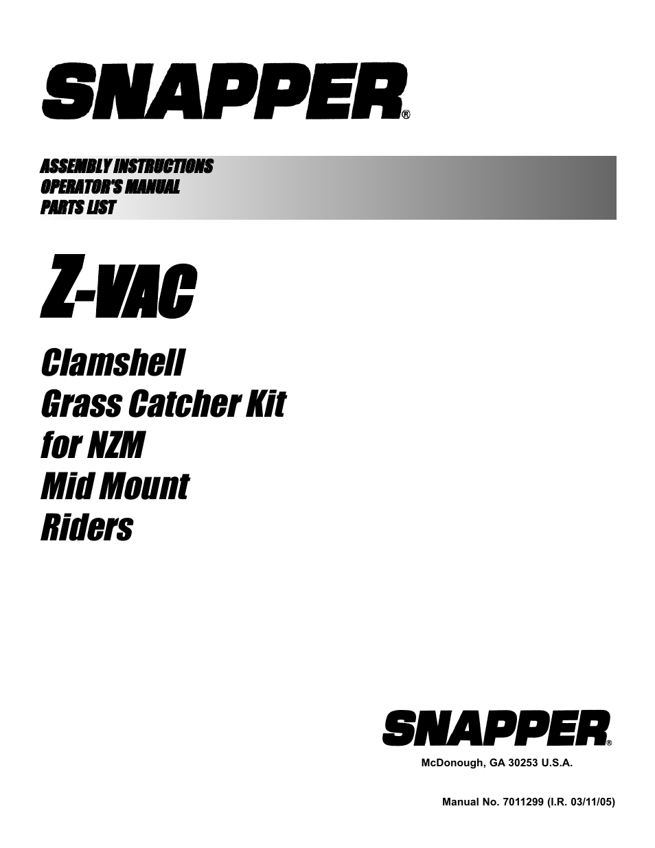 V va ac c | Snapper Z-VAC 7600004 User Manual | Page 24 / 24