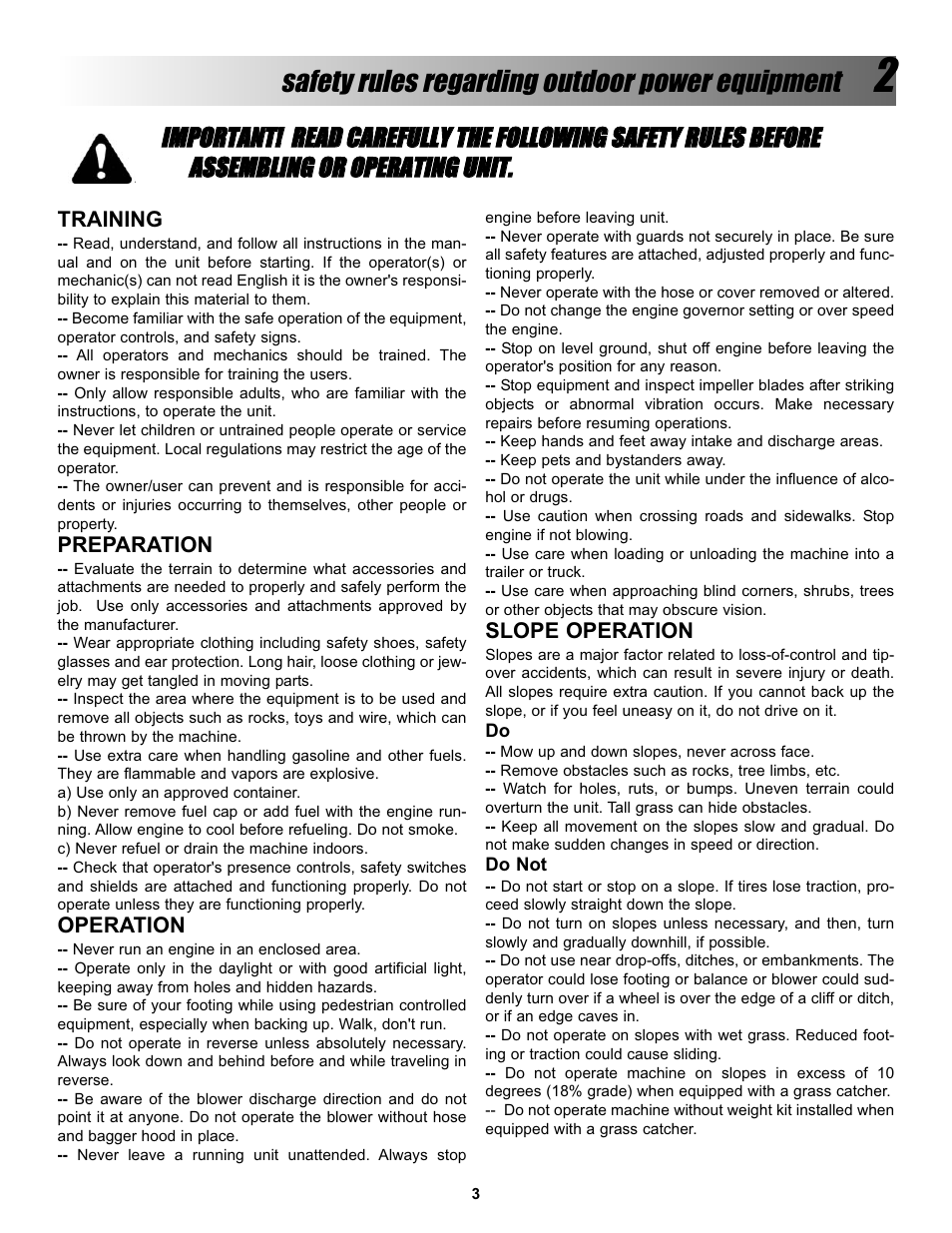 Safety rules regarding outdoor power equipment | Snapper Z-VAC 7600004 User Manual | Page 3 / 24