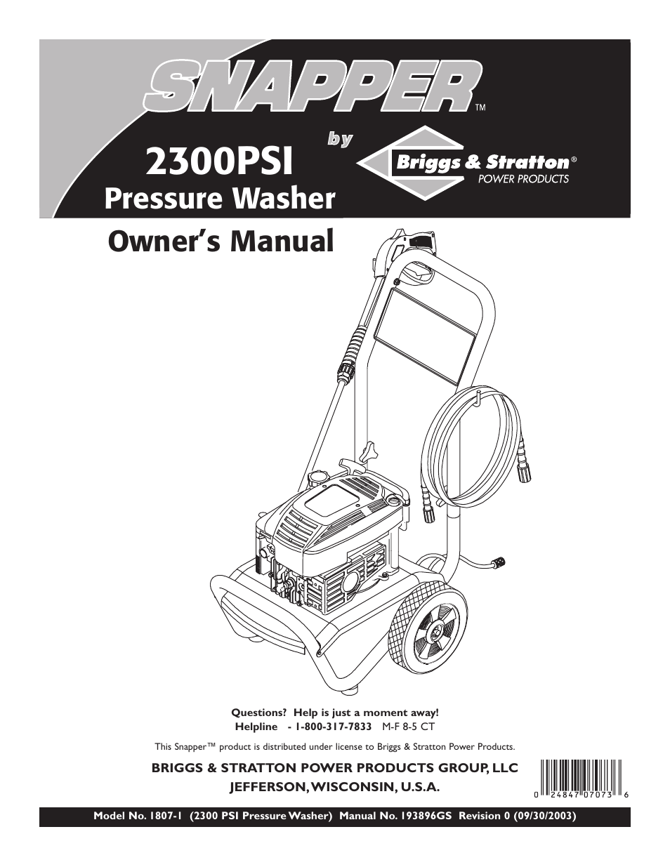 Snapper 1807-1 User Manual | 20 pages