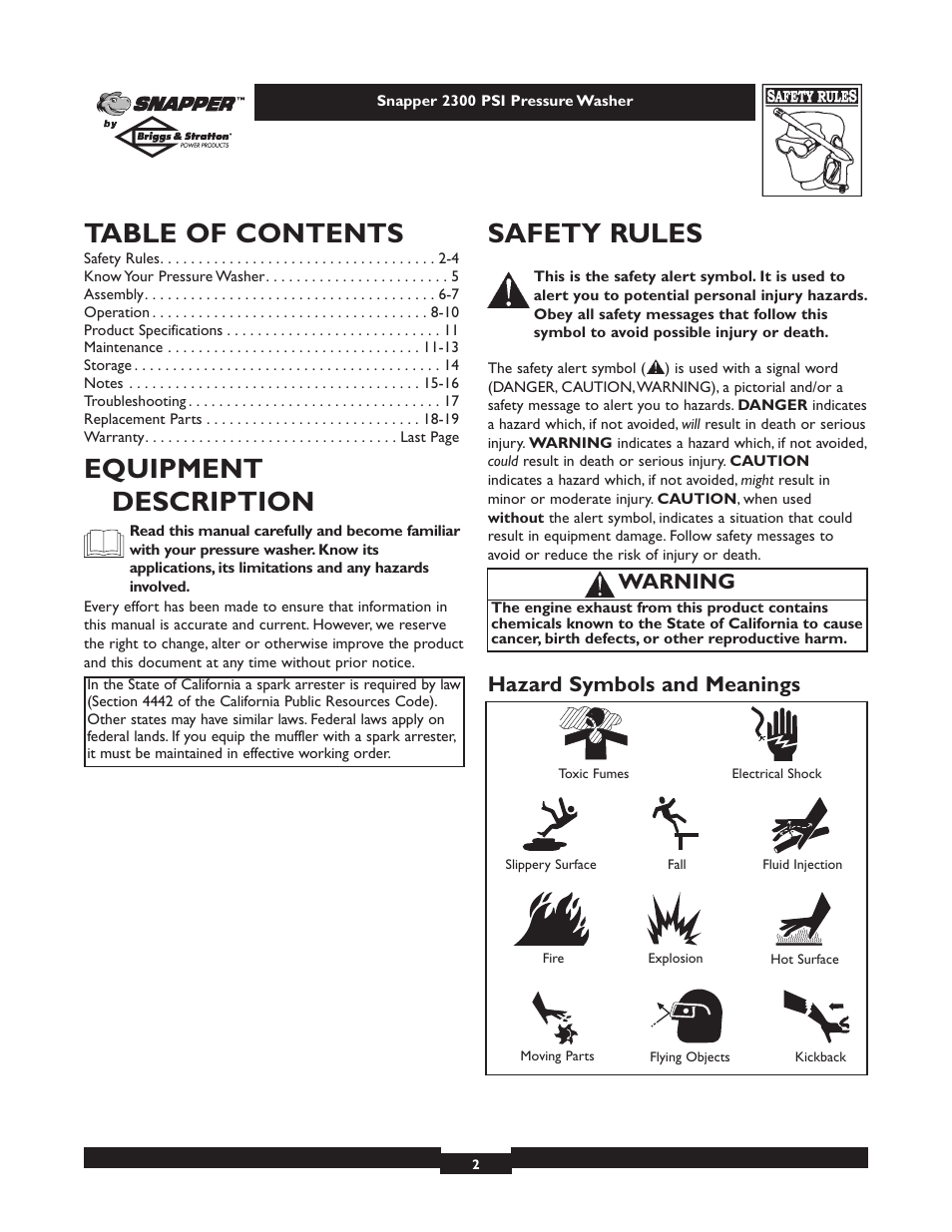 Snapper 1807-1 User Manual | Page 2 / 20