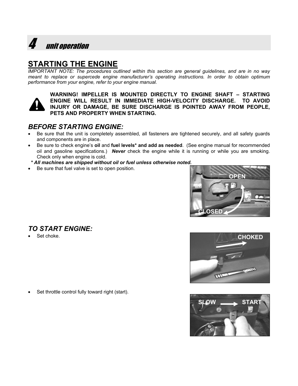 Unit operation starting the engine | Snapper SLB55150BV User Manual | Page 6 / 12