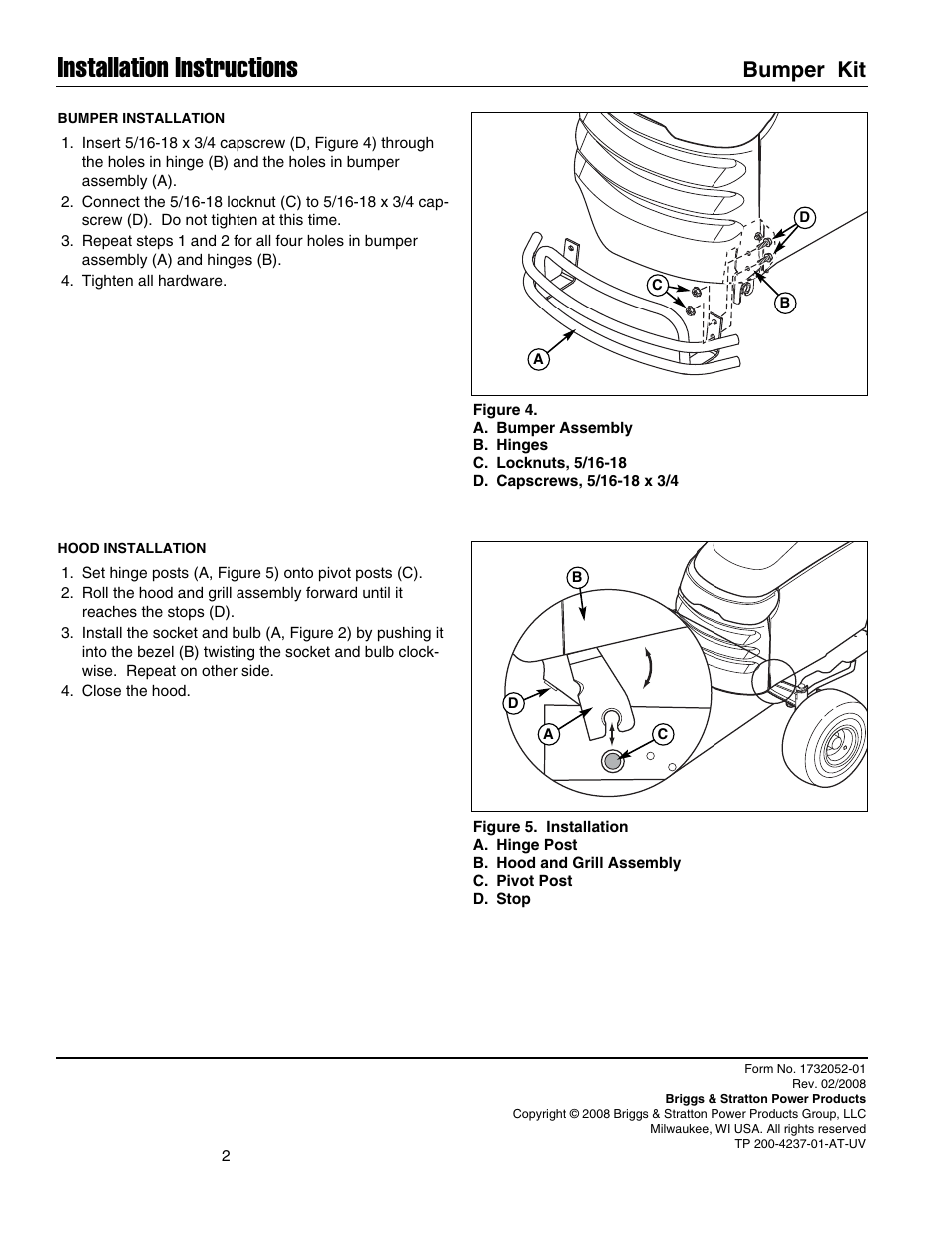Installation instructions, Bumper kit | Snapper 1694923 User Manual | Page 2 / 2