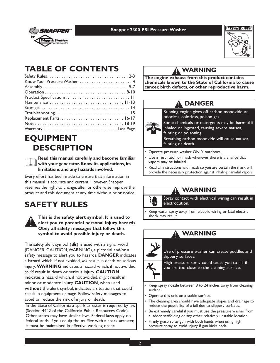 Snapper 1807-0 User Manual | Page 2 / 20