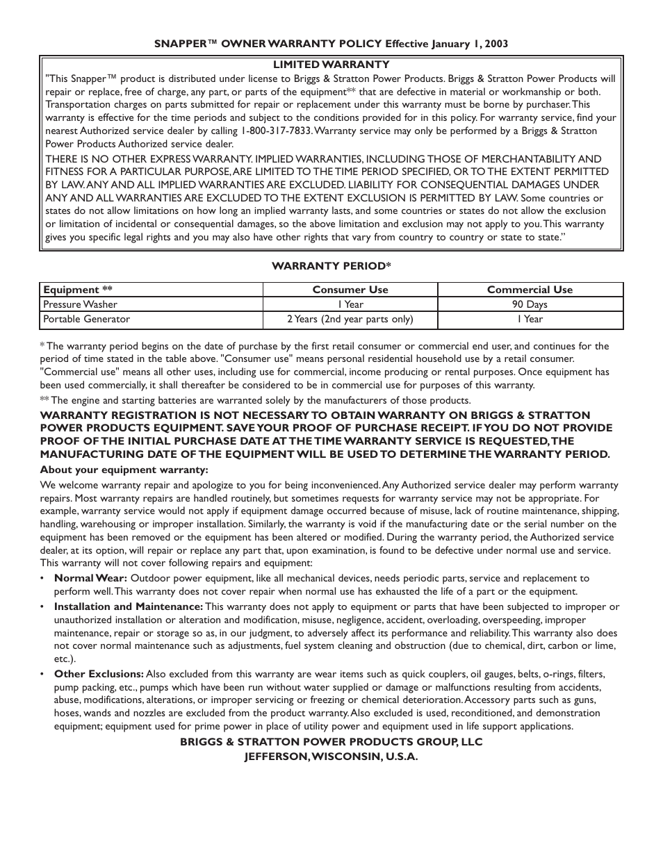 Snapper 1807-0 User Manual | Page 20 / 20