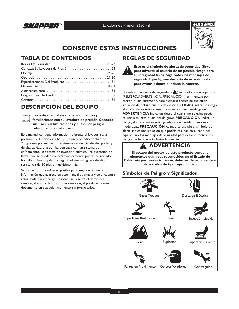 Snapper 020230 User Manual | Page 20 / 36