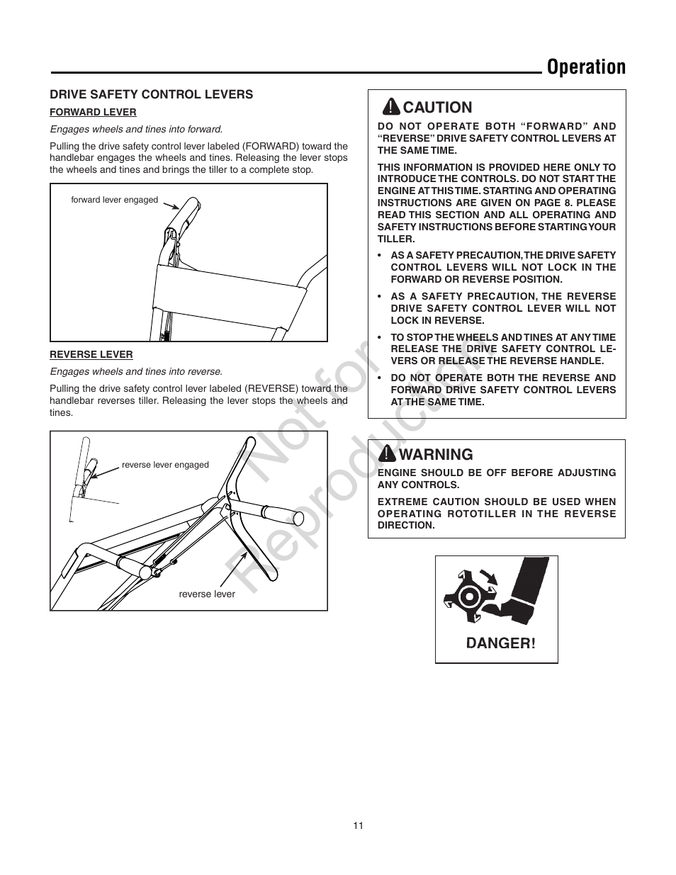 Not for reproduction, Operation | Snapper 8.5 TP User Manual | Page 11 / 24