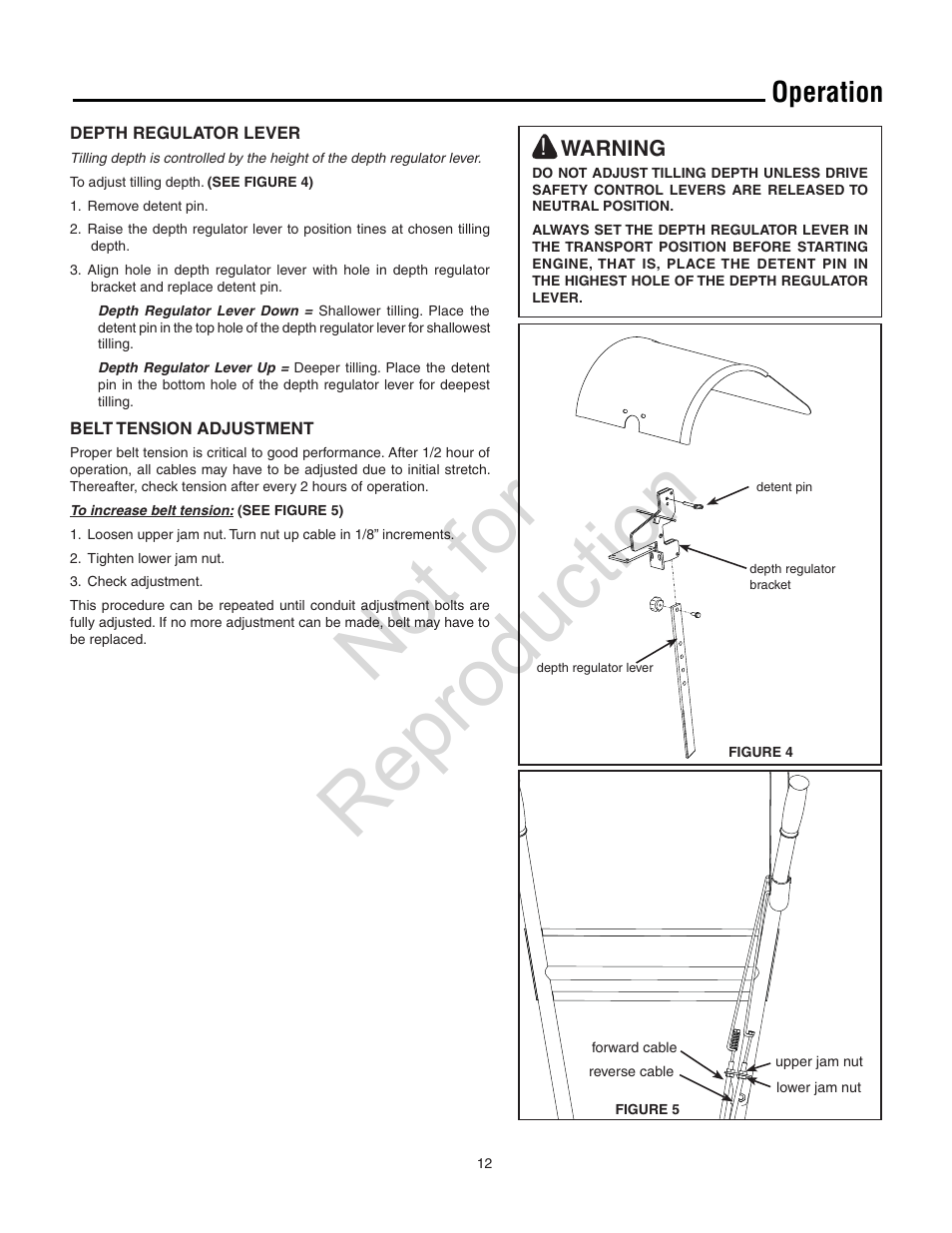 Not for reproduction, Operation | Snapper 8.5 TP User Manual | Page 13 / 24