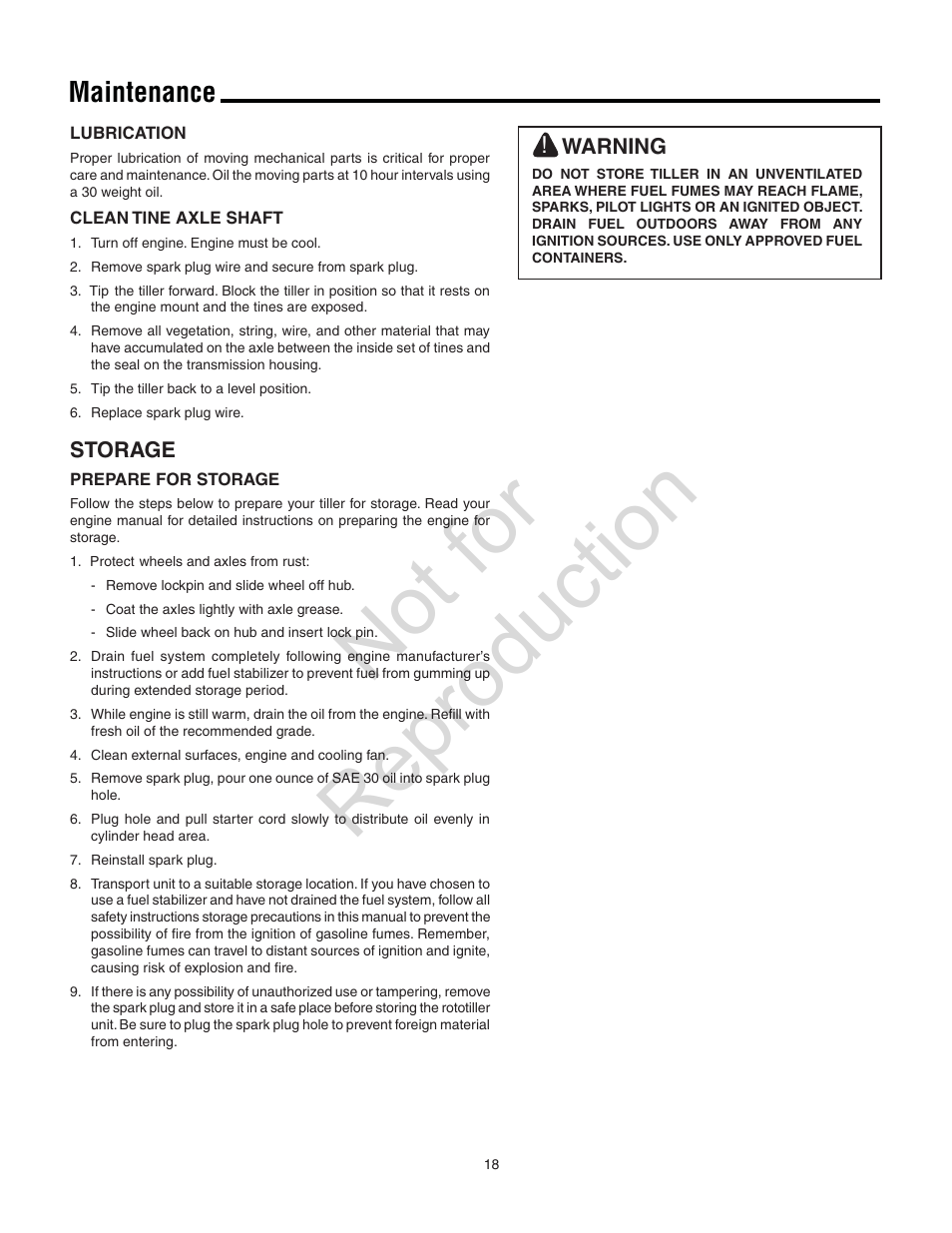 Not for reproduction, Maintenance | Snapper 8.5 TP User Manual | Page 18 / 24